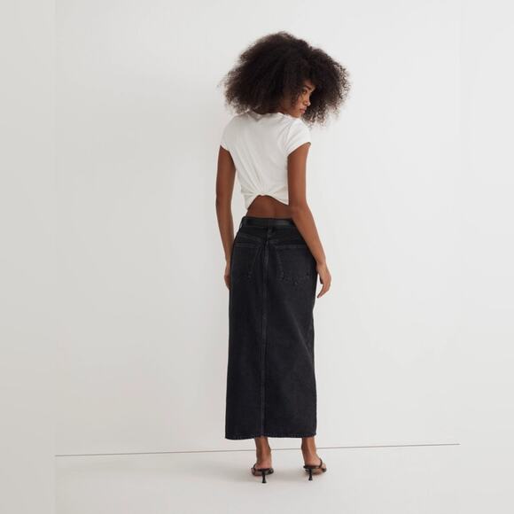Madewell mid rise midi denim jean skirt with slit in lunar faded black 31 - Picture 5 of 11